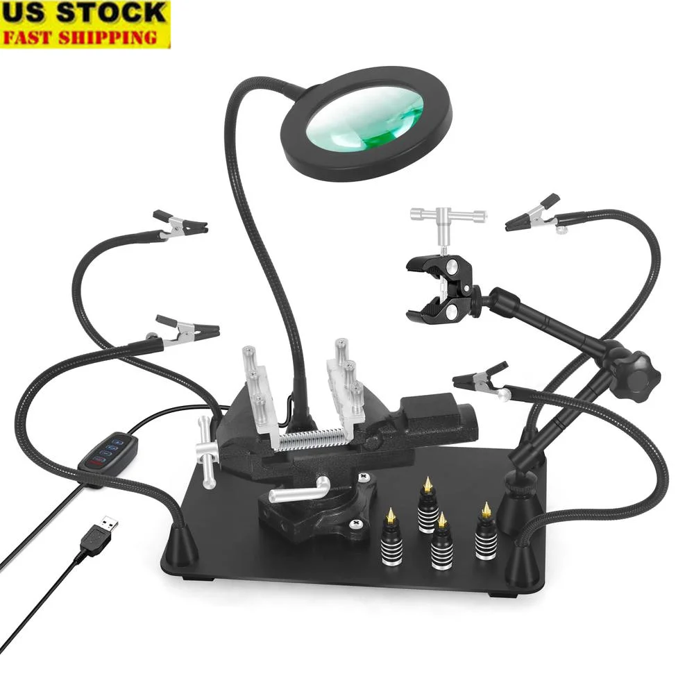 5X Magnifying Lamp & Magnetic Helping Hands Soldering Third Hand with Heavy Duty Metal Vise PCB Circuit Board Holder