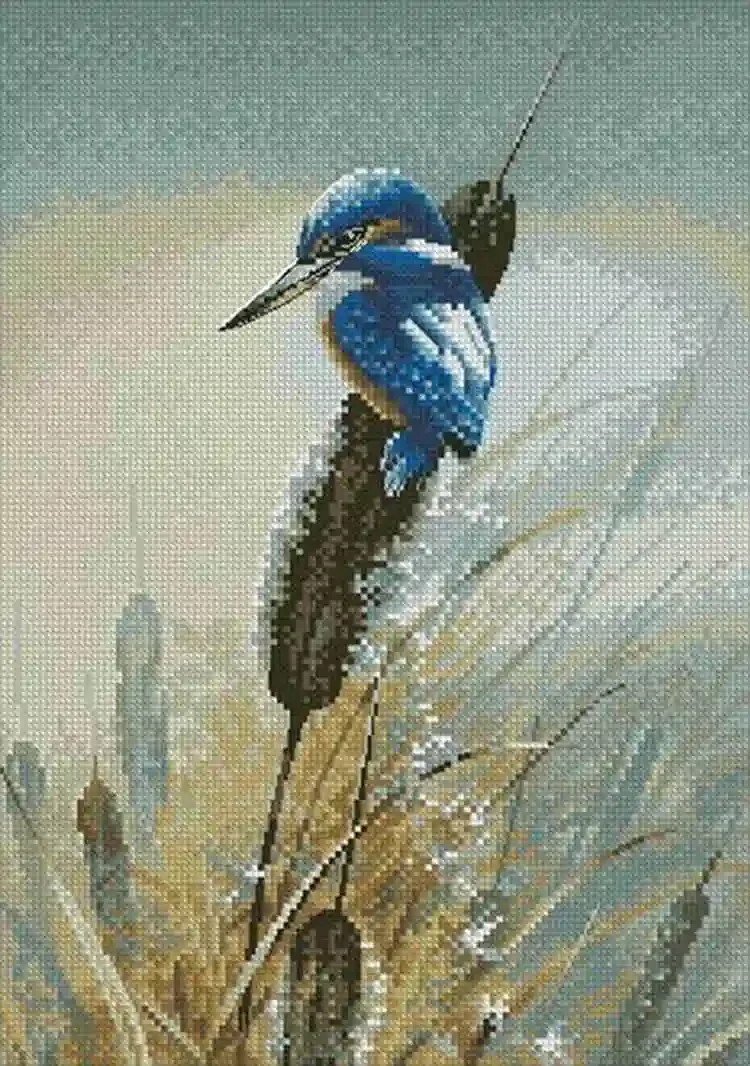 Amishop Top Quality Beautiful Lovely Counted Cross Stitch Kit Little Fisher Blue Bird WHLF737 D043