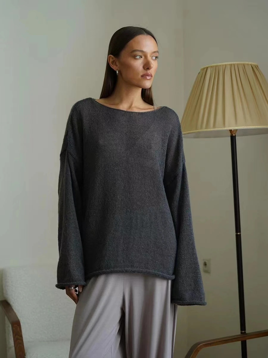 Elegant Vacation Style Crochet Knit Top Women New Sheer Loose Fit Long Sleeve Soft Breathable Chic Resort Wear Blouse
