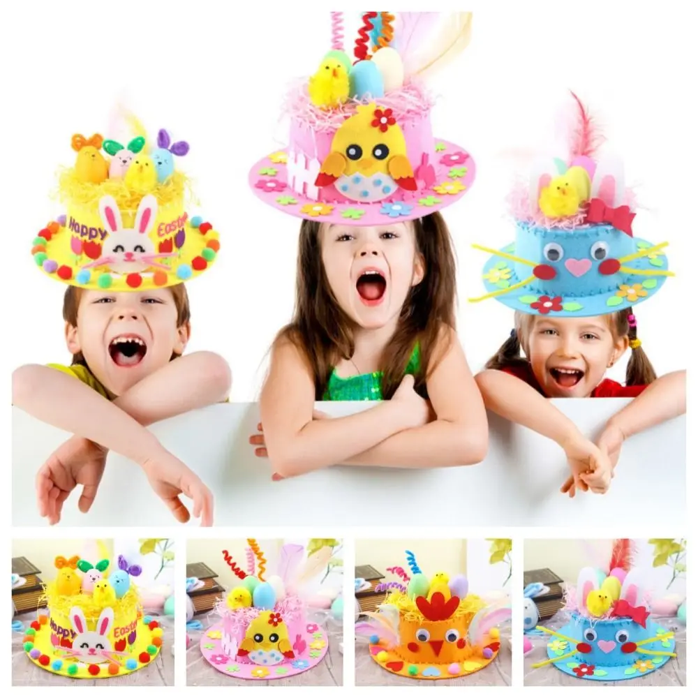 

Easter Rabbit Kids Handmade Easter Hat Non-woven Fabric Decorated DIY Easter Hat Toy Painted Eggshell Gifts