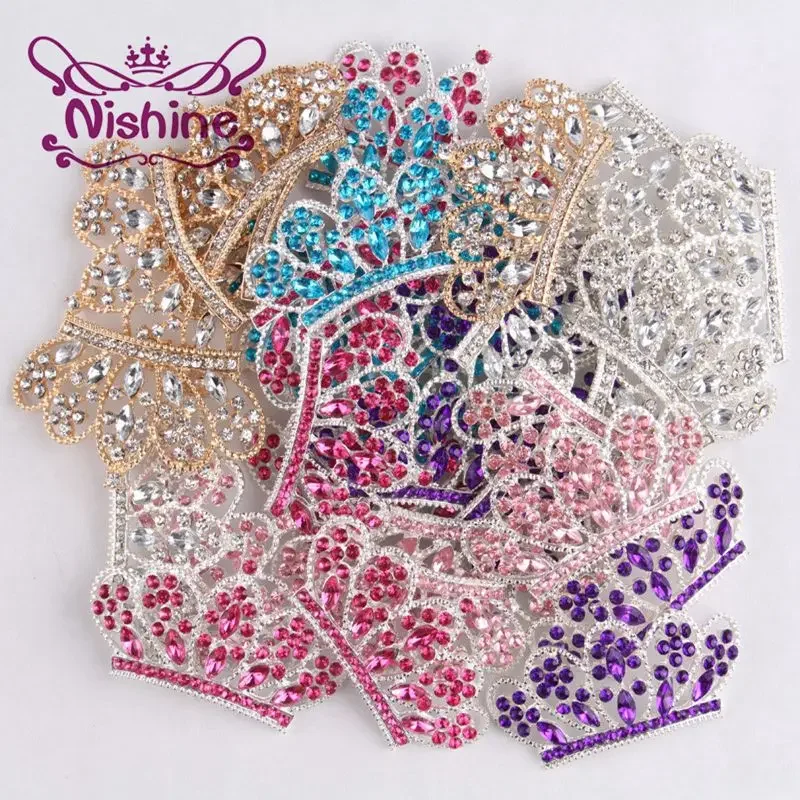 Nishine 5PCS Diy Bling Alloy Crown Button for Girls Women Headband Wedding Party Bride Headwear Hair Embellishment Buttons