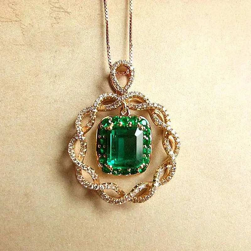 Luxury Quality Jewelry Simulation Zambia Emerald Pendant 3 Carat Secret Garden Gold Color Necklace For Girlfriend Mom Gifts