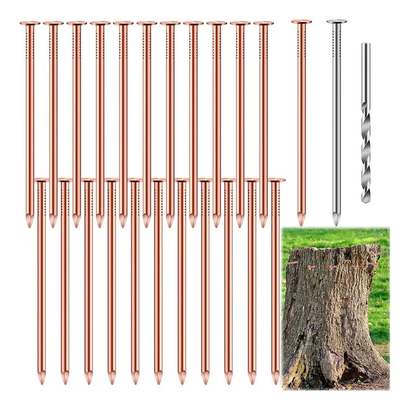 

A36T-50 Pcs Copper Nails To Killing Trees,3.5 Inch Pure Copper Nails Bulk,Stump Removal Spikes Hardware Nails For Trees