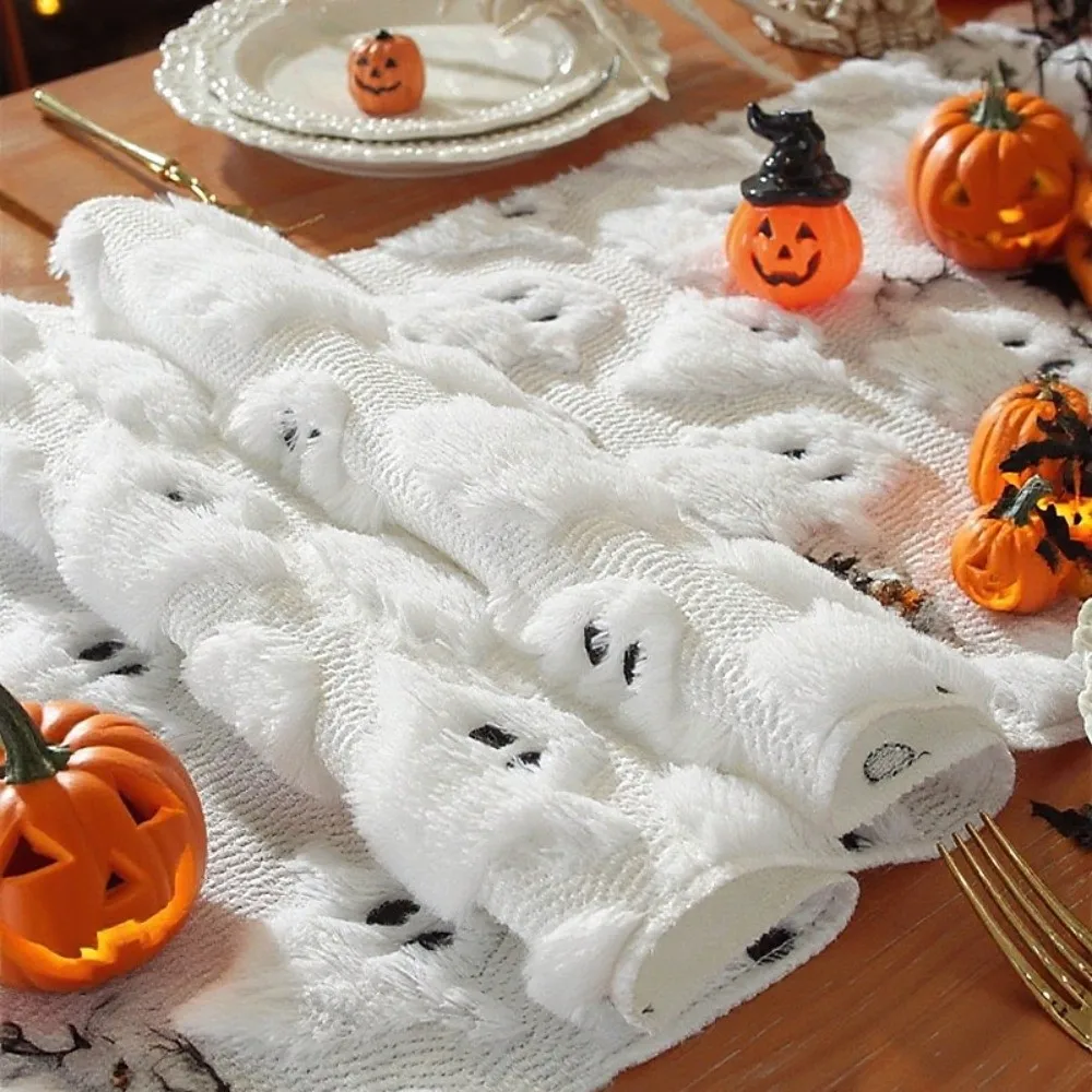 Comfortable Ghost Table Cover Soft Texture Rectangular Halloween Table Runner Long Creative 3D Tufting Dining Tablecloth