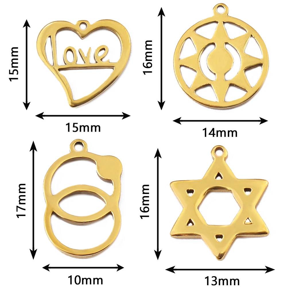 5pcs Stainless Steel Love Star Heart Charms Pendant DIY Necklace Bracelet Earring Making Jewelry Supplies Wholesale