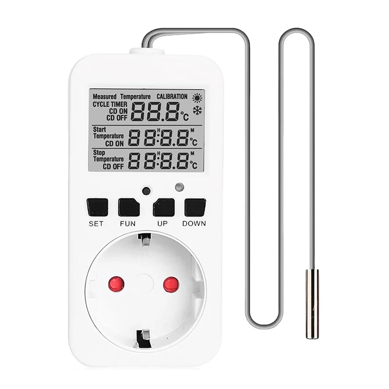 THIVN-Digital Temperature Controller Sockets,16A Heating Cooling Thermostat Socket With Sensor For Greenhouse EU Plug