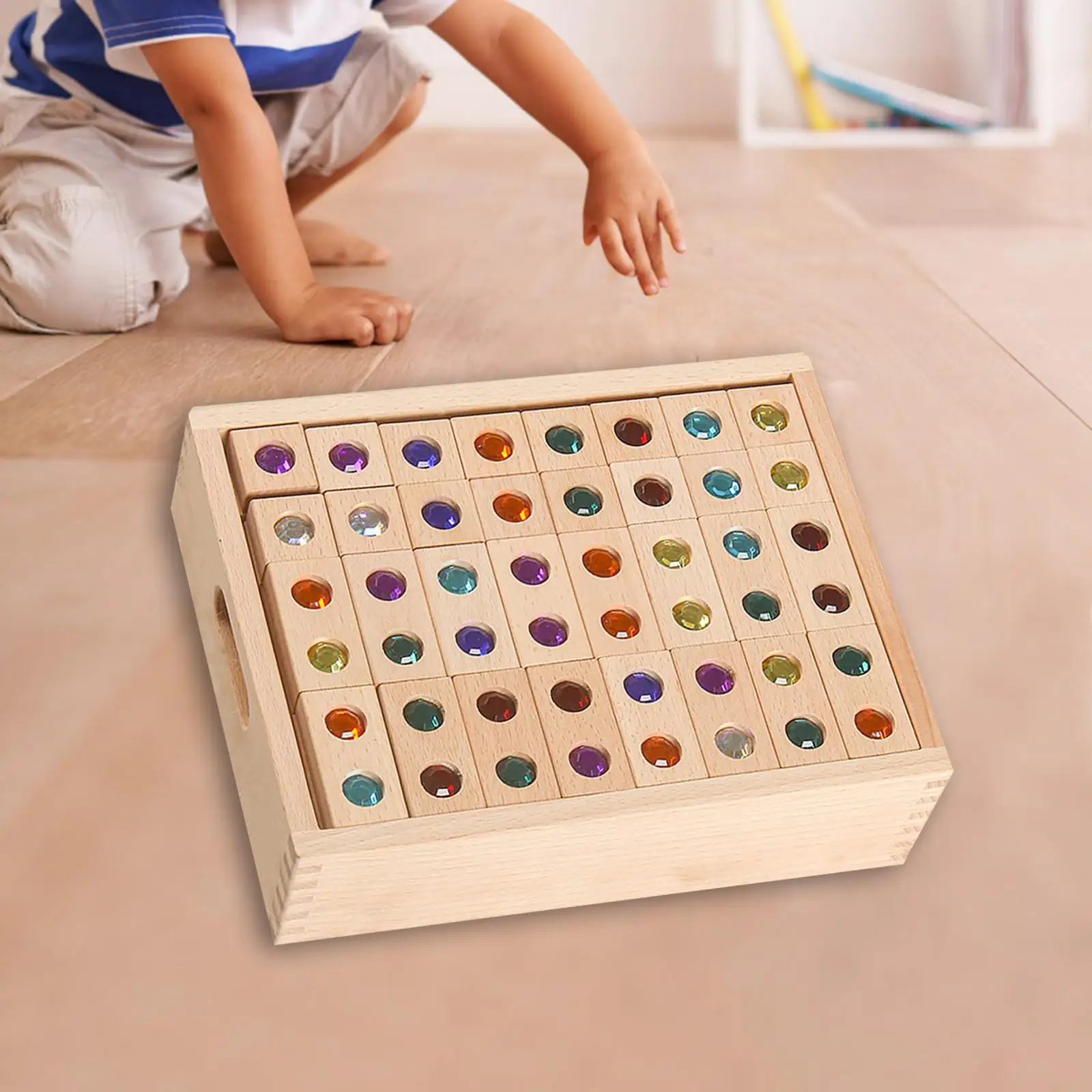 128 piezas de bloques de apilamiento de madera, bloques de arcoíris, juguetes educativos, material didáctico, juego de apilamiento de arcoíris para niños, niñas y niños