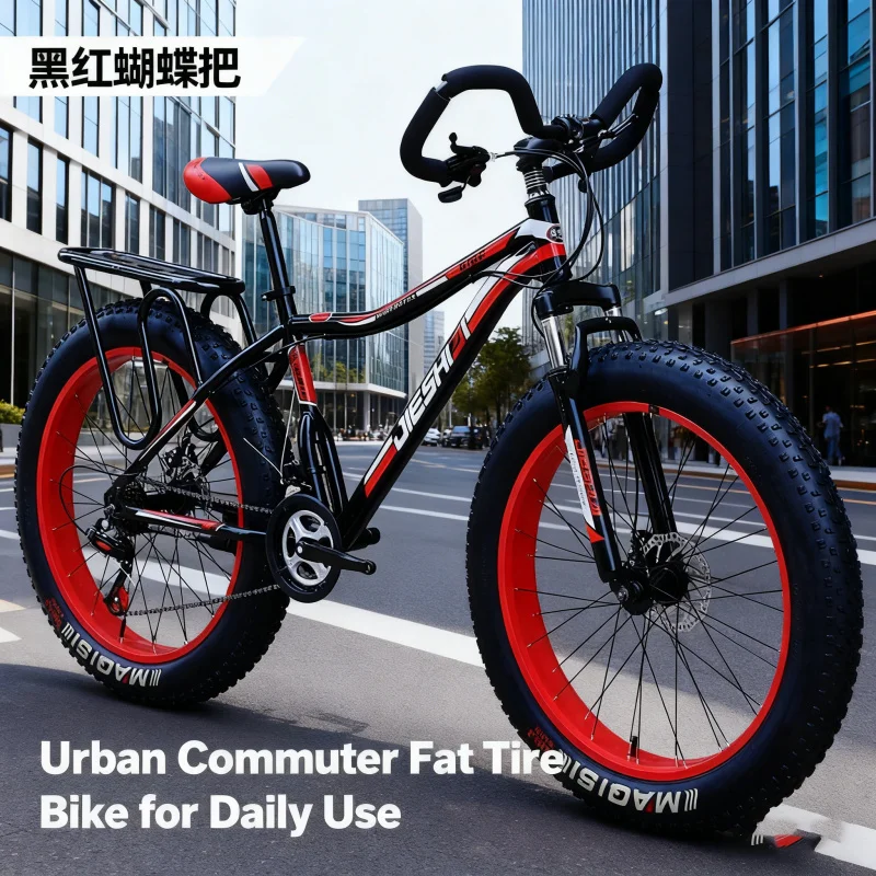 

Black and red butterfly handle Large Tire Bicycle Adult Men's Variable Speed Thick Wide Snow Mountain Bike Off-Road Fat Bike Bea