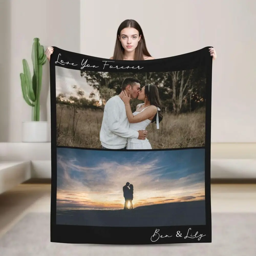 Personalized Fathers Add Photo Text Logo Name Custom Throws Blanket for Men Women Dad Mom Friends