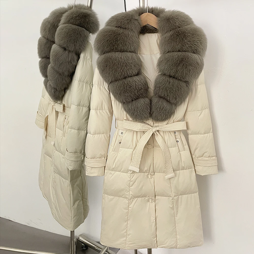 Real Fox Fur Collar White Duck Down Coat Women Autumn Winter Puffer Jacket Warm Feathers Waterproof Reality Fur Jacket Female