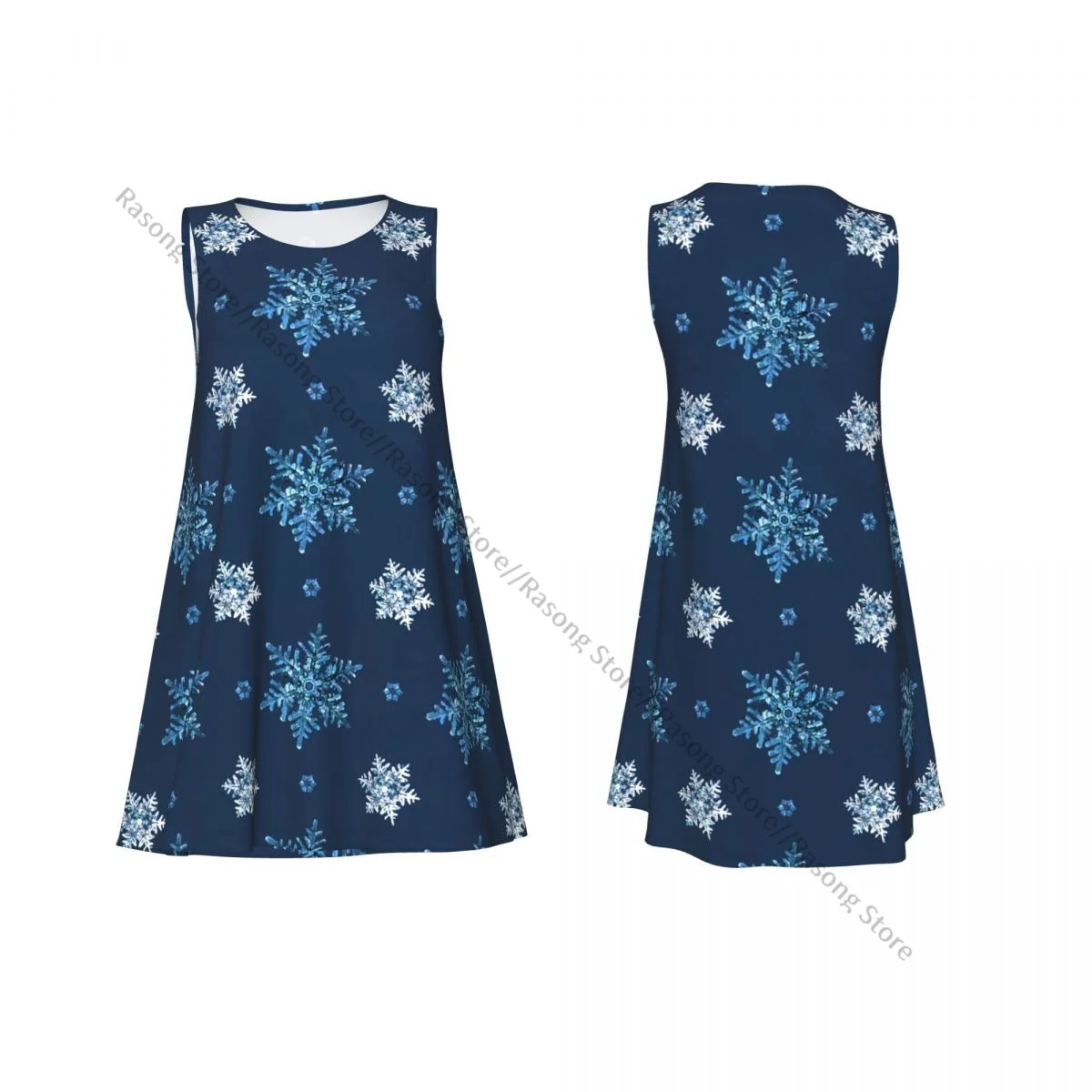 Robe d'été décontractée pour femmes, t-shirt, couverture de plage, bleu, flocon de neige, débardeur