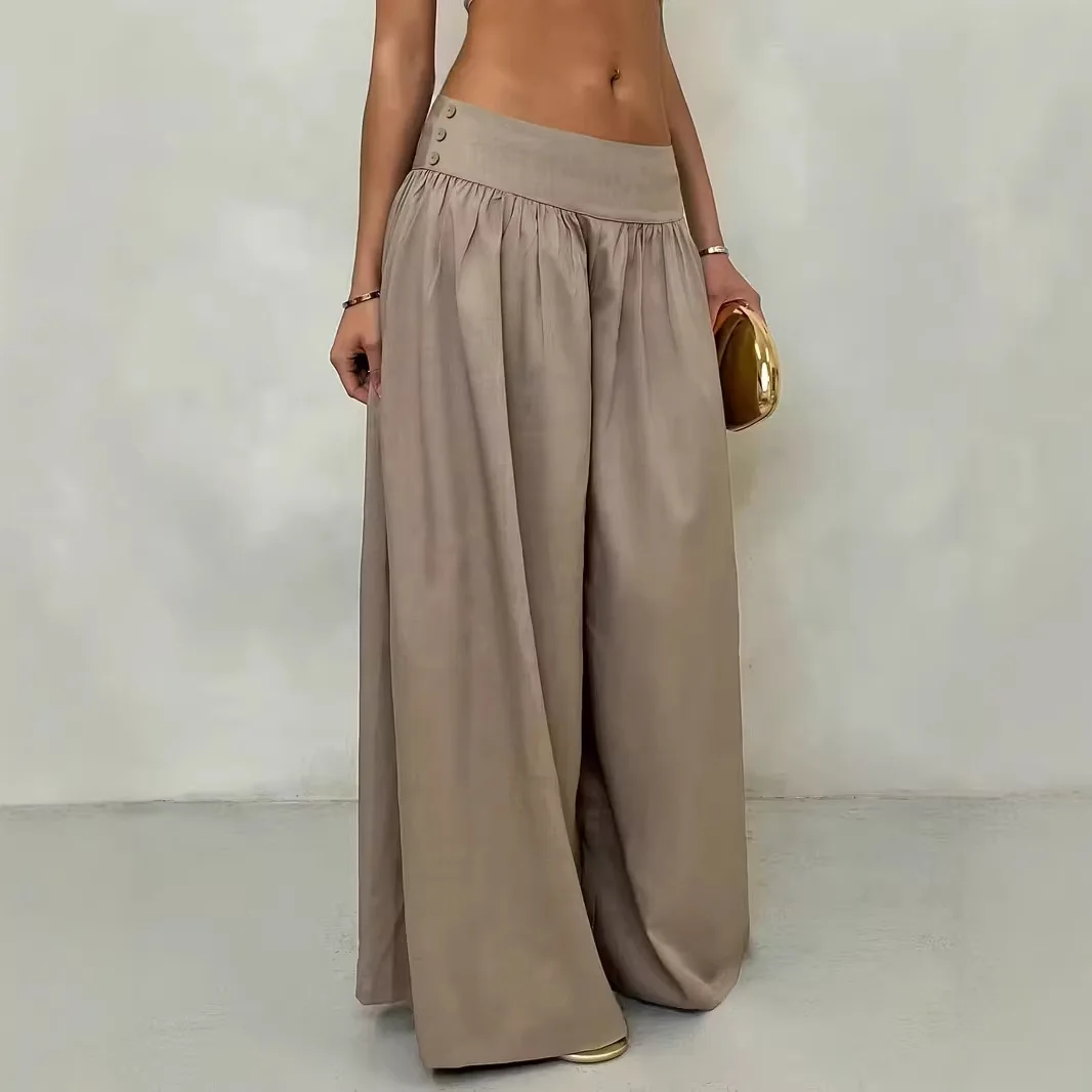 

New Summer 2026 Loose Low-rise Button-down Solid Color Wide-leg Pants