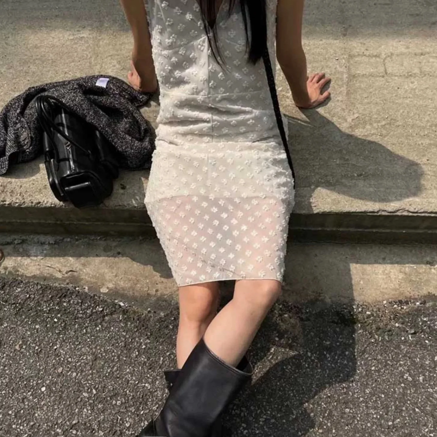 Breathe Flowers Dot Lace Chiffon Abbigliamento sovrapposto trasparente Gilet con scollo a V Dr Ele Gonna a trapezio Sle per le giovani ragazze Estate...