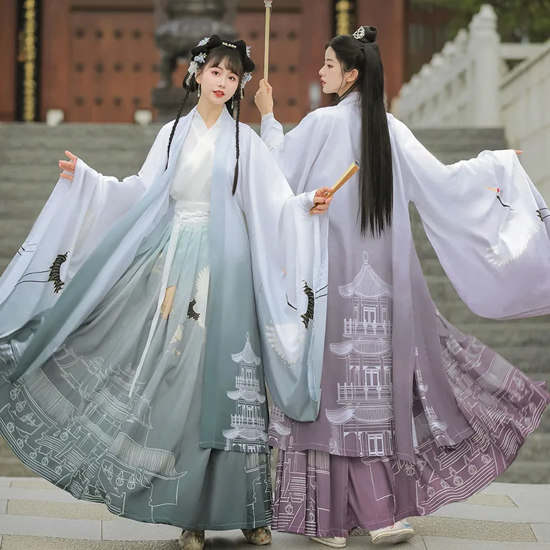 

YJ28 Original Hanfu female Chinese wind big sleeve shirt collar waist skirt ancient male couple style spring and summer