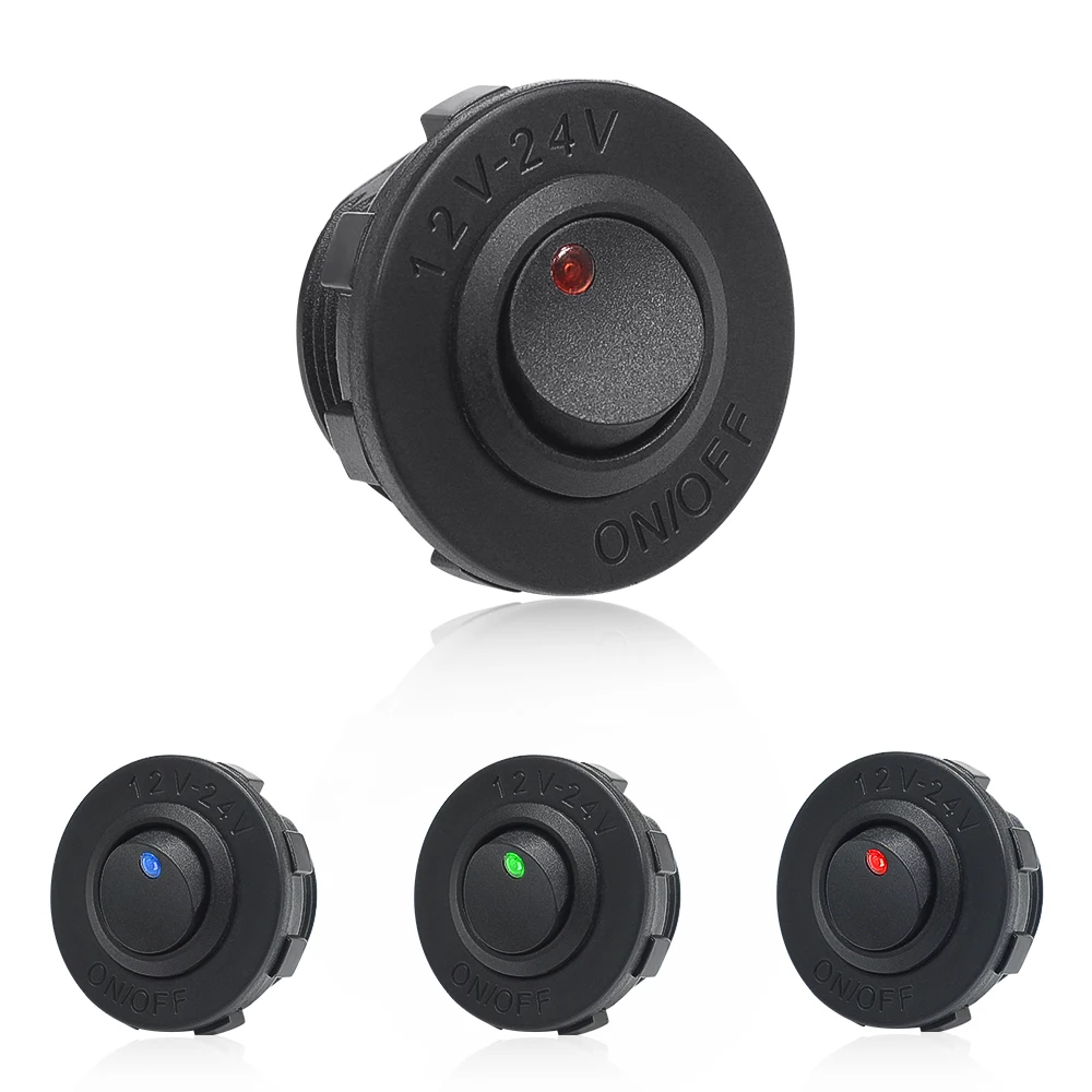 ON/OFF Round Rocker Toggle LED Switch 3 Pin 12V 20A Car Dashboard Dash Boat Truck Push Button Switchs Socket Car Accessories