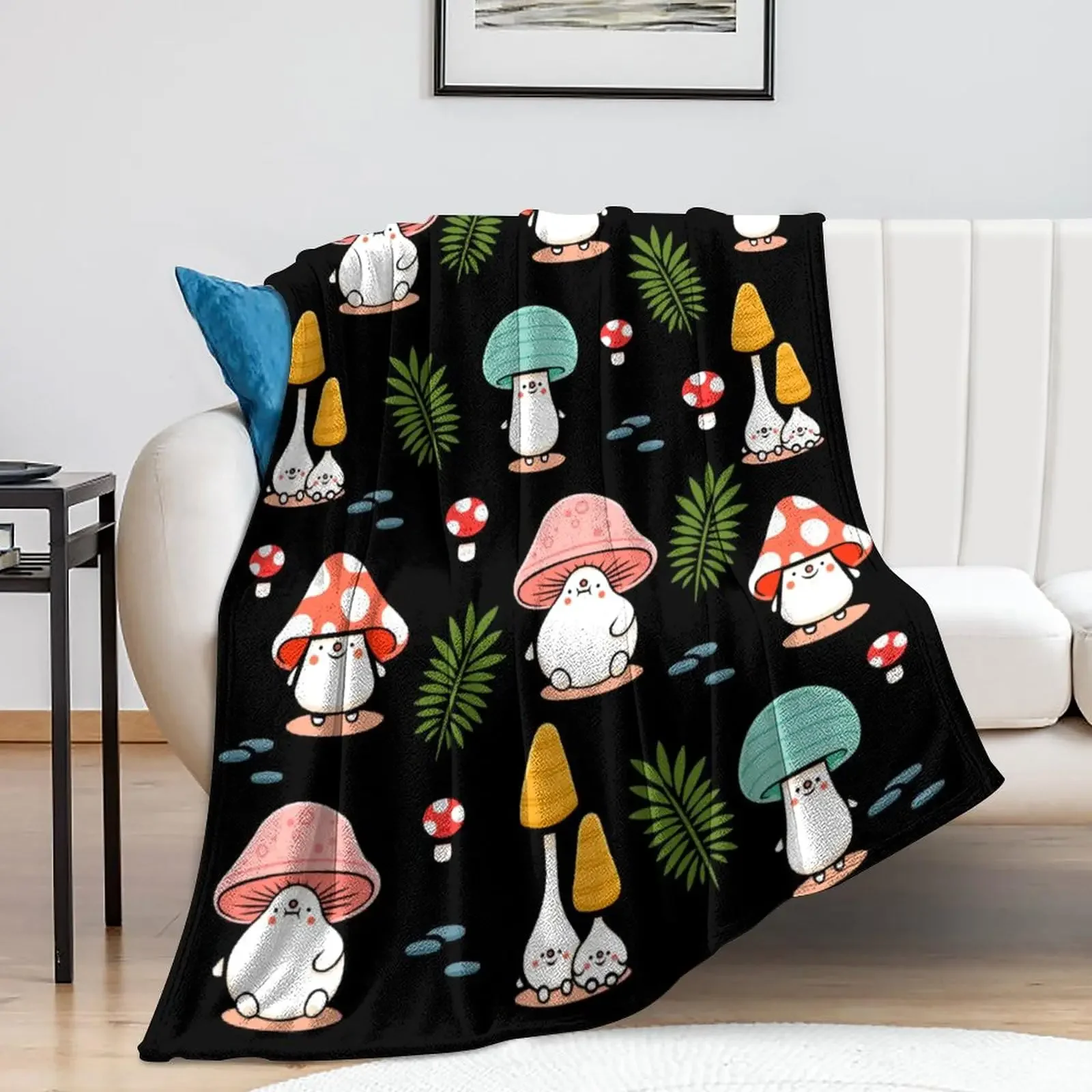 Pink Mushroom Blanket Lovely Cartoon Fungus Flannel Throw Blankets for Kids Girls Wild Plant Soft Sofa Blanket King Queen Size