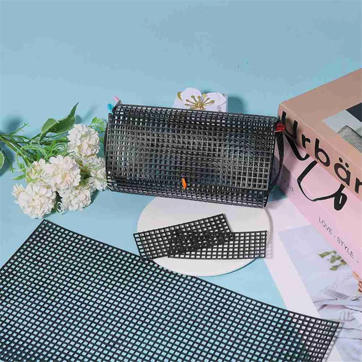 A95I-Schwarze Kunststoff-Mesh-Leinwandbögen, Taschenboden, Former-Pads, Geldbörsen-Herstellungsvorlage für Acrylgarn, Basteln, Stricken, Häkeln