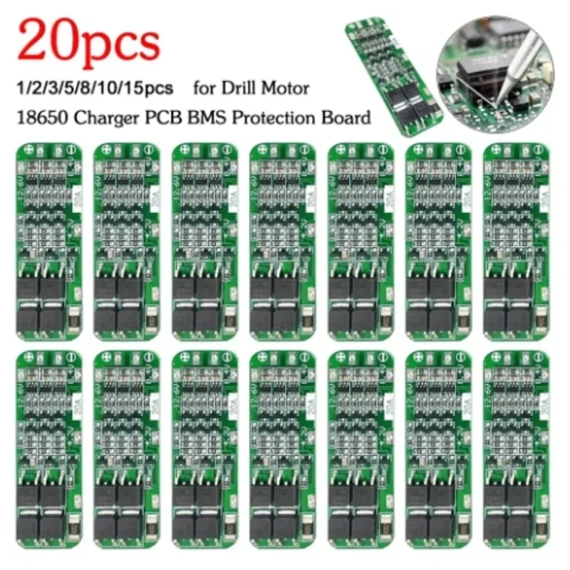 

1-20pcs 3S 20A Li-ion Lithium Battery 18650 Charger PCB BMS Protection Board 12.6V 59x20x3.4mm Li-ion Battery for Drill Motor