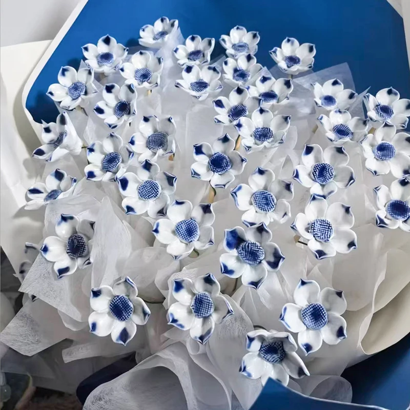 5 Stück Ländliche Wildblumen Keramik-Simulationsblumen Hochtemperaturbeständige Handgefertigte Ewige Blumen Dekorationen Kreative Geschenke für Zuhause – Detail 3