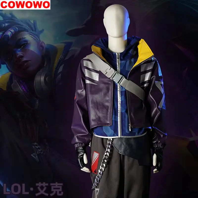 COWOWO Anime Game LOL True Damage Ekko Fashion Uniform Cosplay Costume Halloween Carnival Party Outfit Casual Clothing Men