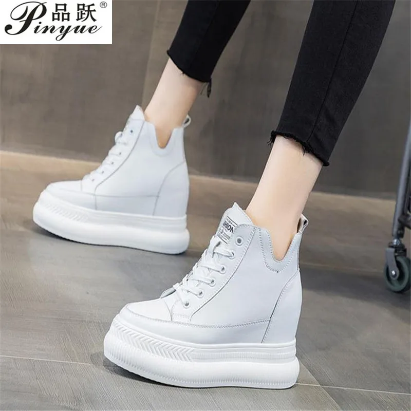 Autumn High Platform Sneakers 10.5CM High Heels Women Thick Sole Ankle Boots Leather Wedge Winter Casual Shoes black Boots