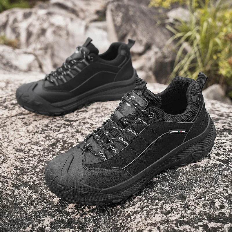 

Outdoor Men's Hiking Shoes Comfy Leather Trekking Sneakers Man Lace-up Platform Camping Shoes For Men Anti-Slip Walking Shoes
