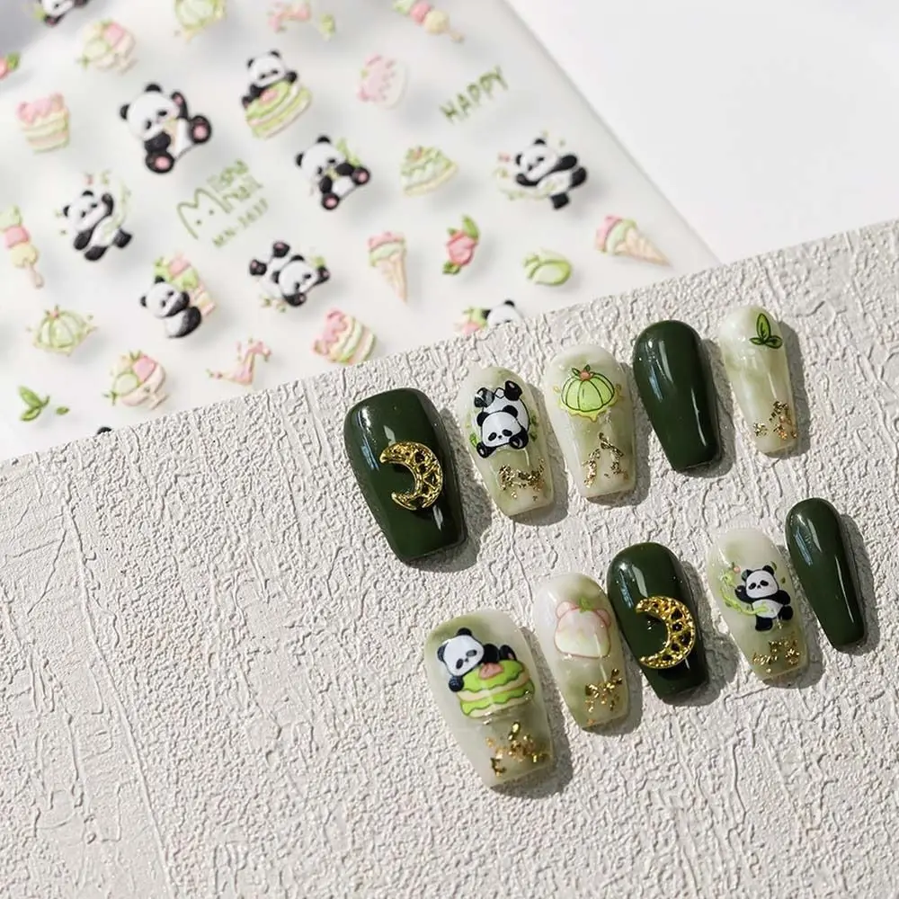 Animal Bear Duck Panda Nail Stickers Manicure Ornaments Cartoon Nail Charms Rabbits Nail Decals 5D Soft Embossed