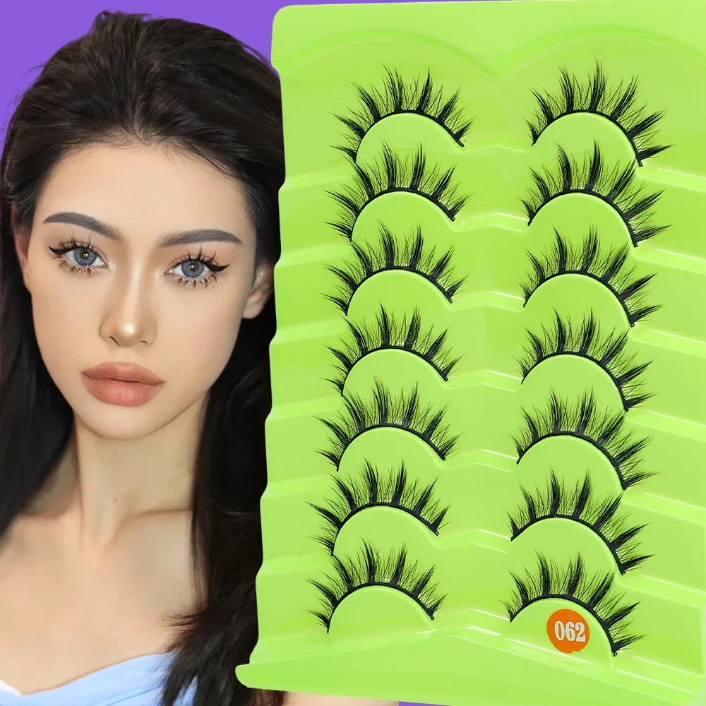 Anime Same 3D Curling Eyelashes 7Pairs 3D Natural False Lashes Fluffy Soft Cross Wispy Eyelash Extension Reusable Eyelash Makeup