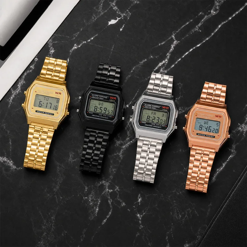 Hot Fashion Steel Band WR F91W Digital Watch A159 Harajuku Kakashi Style Multi Functional LED Electronic Watch for Men and Women