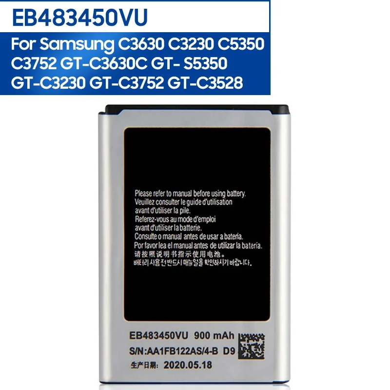 Сменный аккумулятор для телефона EB483450VU для Samsung C3630 C3230 GT-C3230 GT-C3752 900 мАч