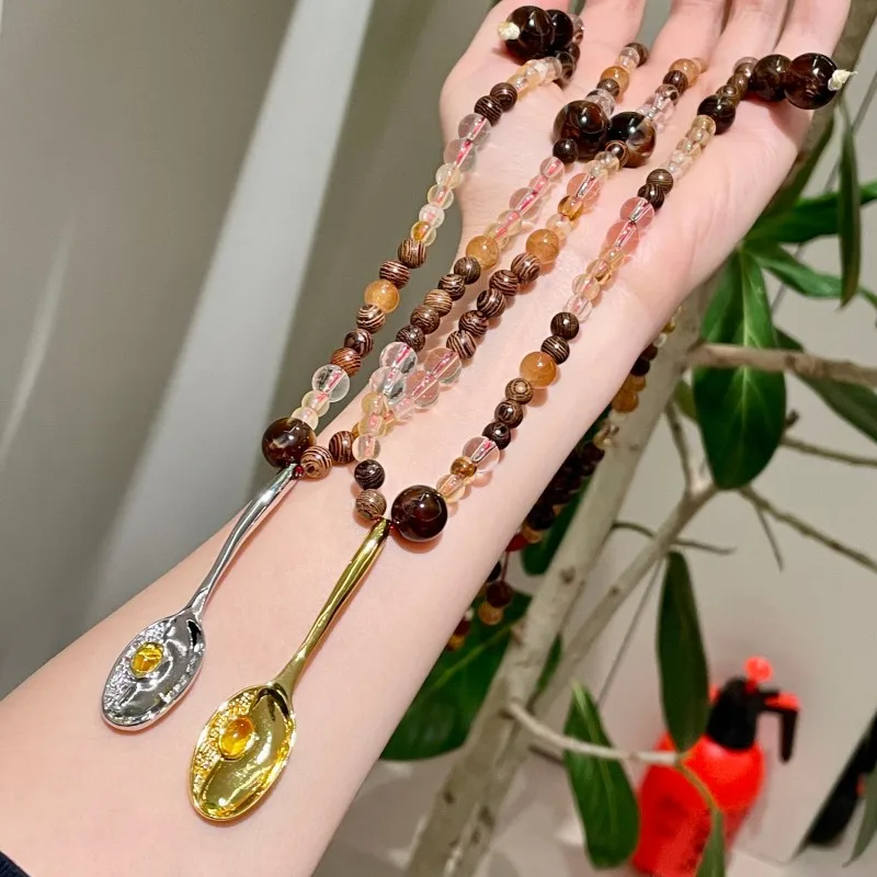 Niche design handmade carved hollow spoon sweater chain