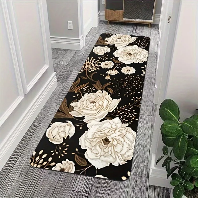 Black Background Spice Kitchenware Food Theme Runner Rug for Entryway Culinary Art Design Carpet Floor Mat Wrap