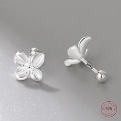 925 Sterling Silver Metal Flower Stud Earrings for Girls Lily Plant Screw Korean Ear Bone Nail Ladies Piercing Jewelry Wholesale