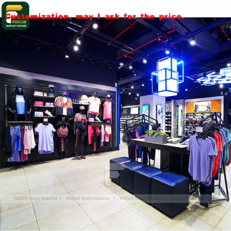 

custom.Custom Wooden Display Shelves with Adjustable Racks Boutique Fashion Clothing Store and Display