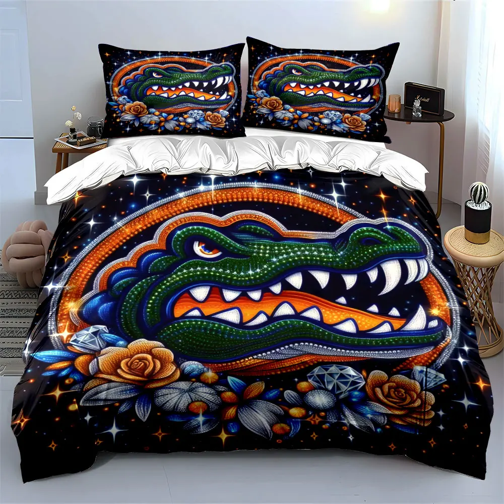Shimmering alligator adorned with diamonds and flowers Print Duvet Cover Bedding Set Included 1*Duvet Cover 2*Pillowcases