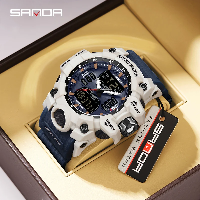 SANDA double affichage hommes montres étanche montre de sport militaire homme alarme chronomètre Quartz montre-bracelet mâle horloge numérique 6126