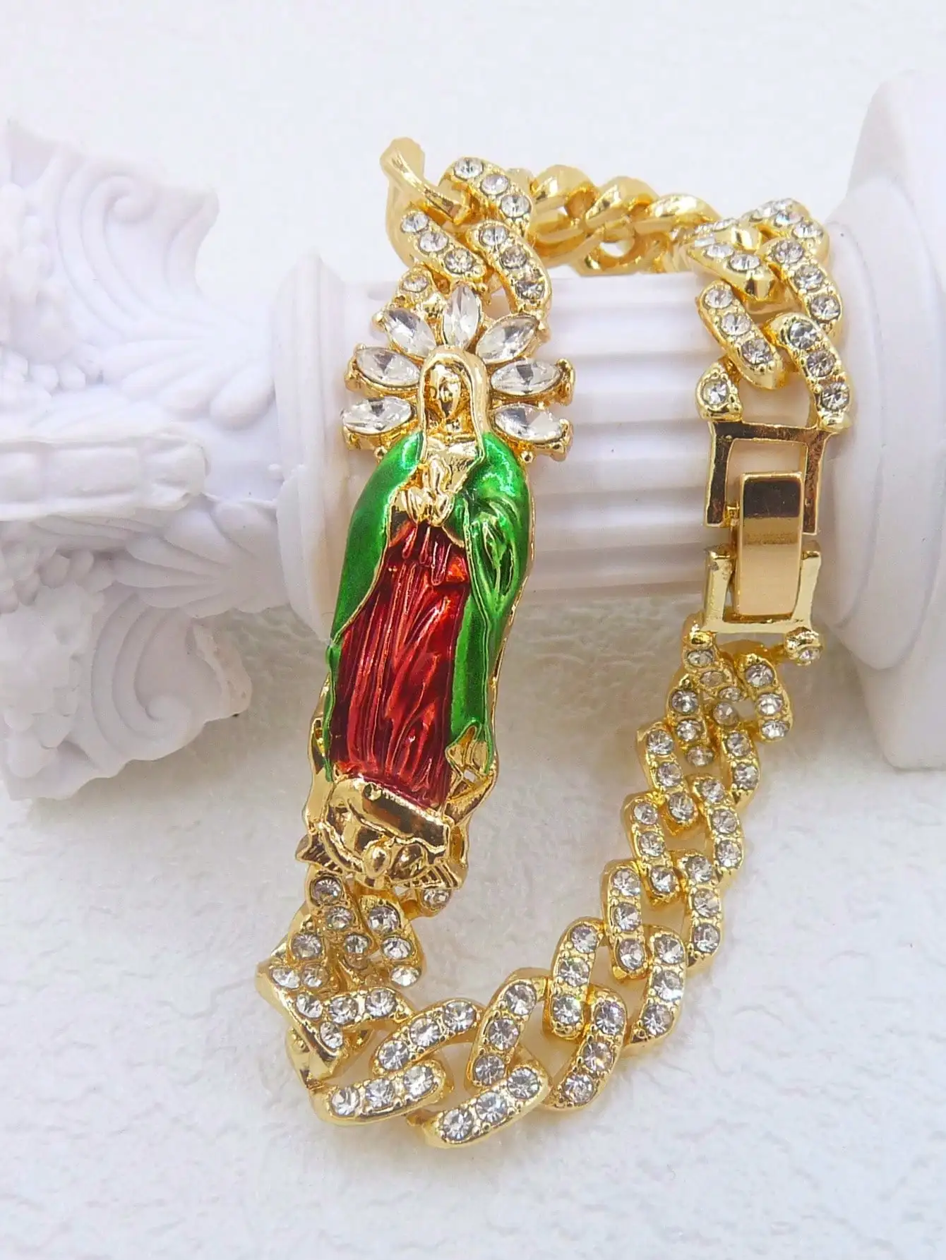 1 piece 14K GoldPlated Green St Jude Virgin Mary Bracelet for Women
