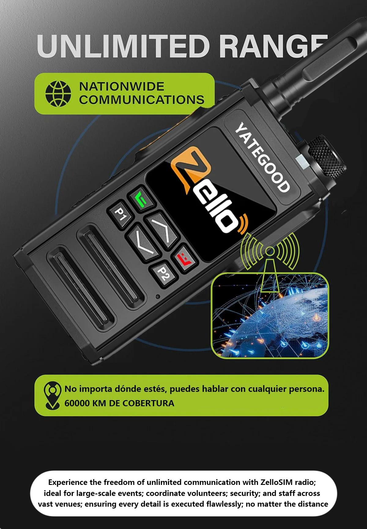 YATEGOOD G288ZELLO 5000KM rádio presunto walkie talkie de longo alcance global ptt 4G poc radio100km