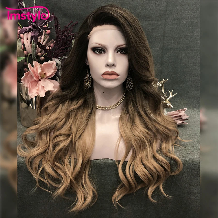 

Imstyle Ombre Brown Wig Synthetic Lace Front Wig Long Natural Wavy Wig High Temperature Fiber Daily Use Wigs For Women Cosplay