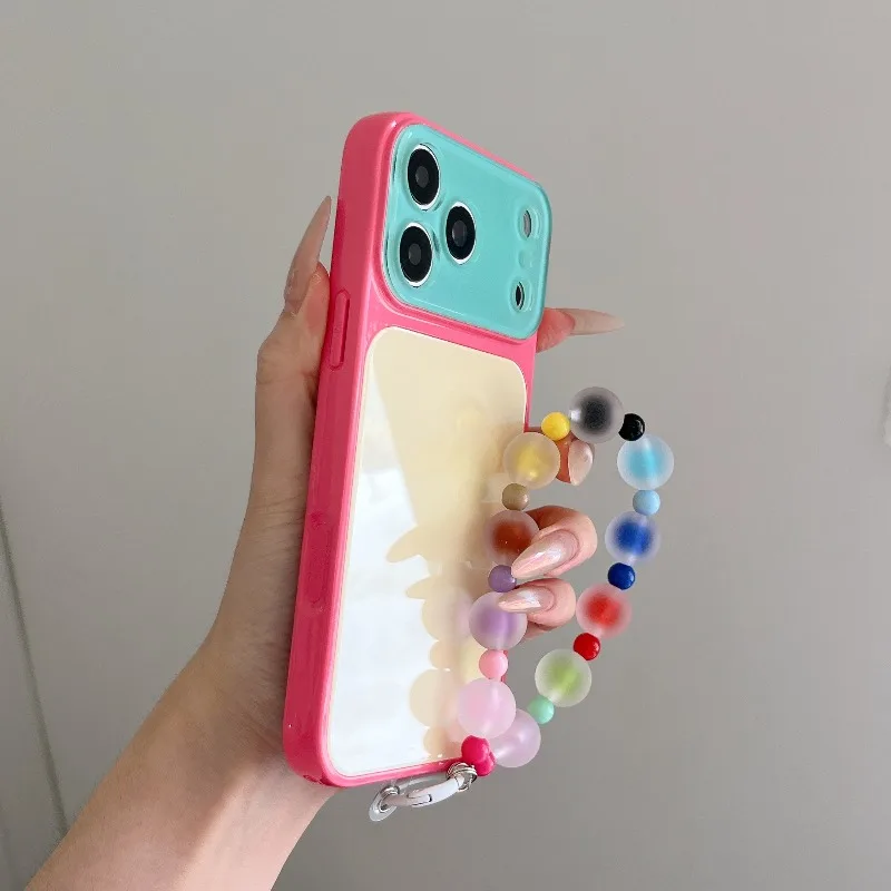 Luxury Dopamine Color-Block Chain Phone Case for IPhone 18 13 14 15 16 17 Pro Max Candy-colored Chain Glass Back Shockproof Case - view 6
