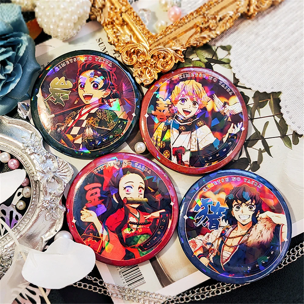 58mm Anime Demon Slayer Kimetsu No Hashibira Inosuke Kochou Shinobu Cosplay Costume Badge Pin SPTE Tinplate Brooch Accessories