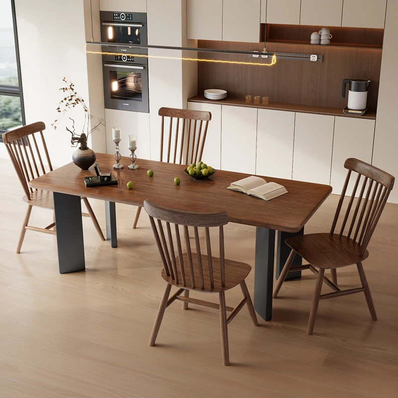 

Solid wood dining table, black walnut wooden table, living room desk, medieval light luxury household rectangular dining table,