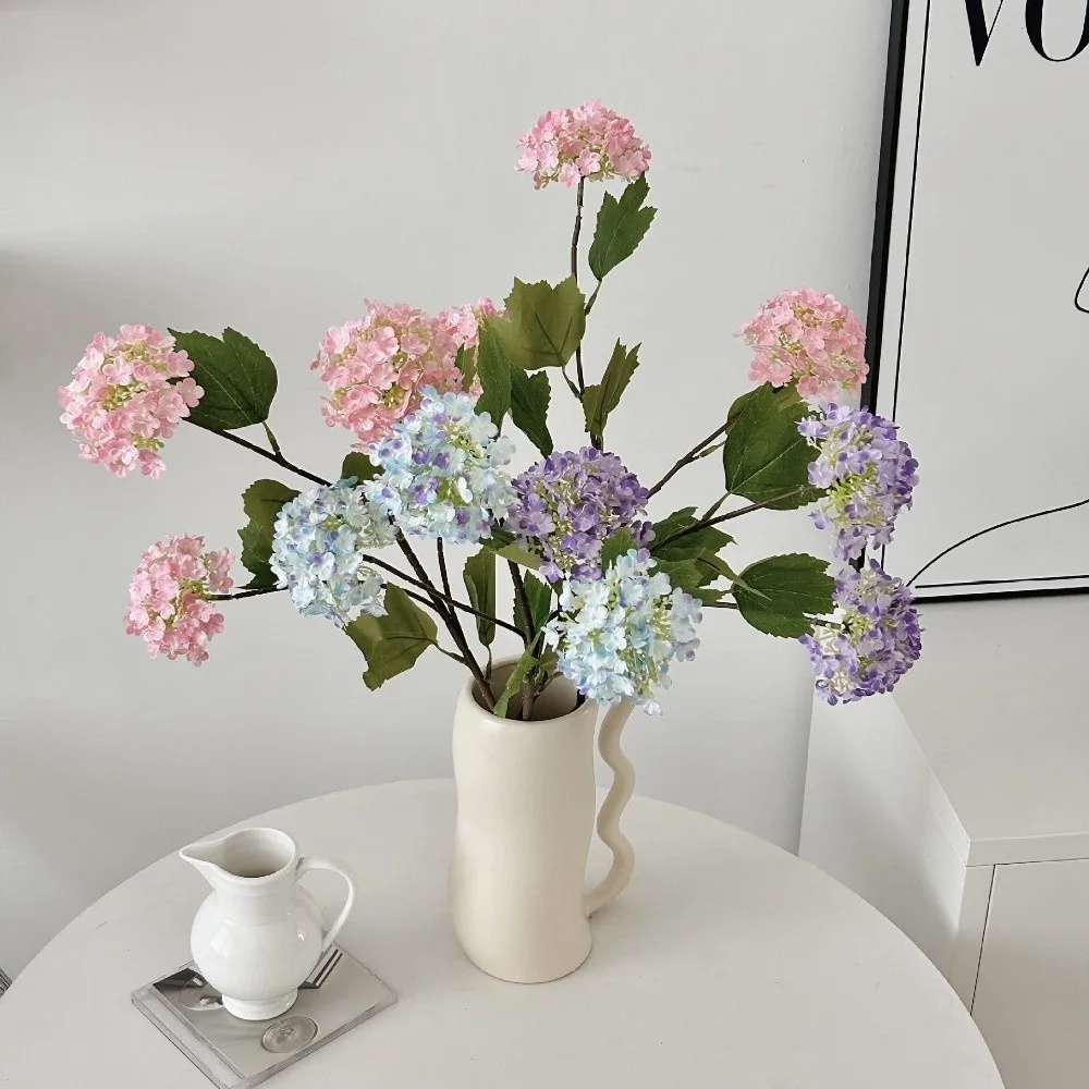 Flores de hortensia artificiales de 77cm, tacto Real, 3 cabezas, flores de hortensia de seda, hojas verdes realistas, plantas falsas, decoración de la habitación del hogar