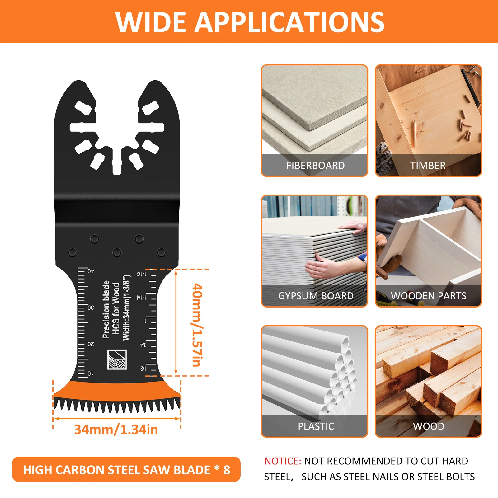 Lame per sega oscillanti da 8 pezzi Lame per sega oscillanti per denti giapponesi in acciaio ad alto tenore di carbonio Lame multiutensile oscillanti multifunzionali