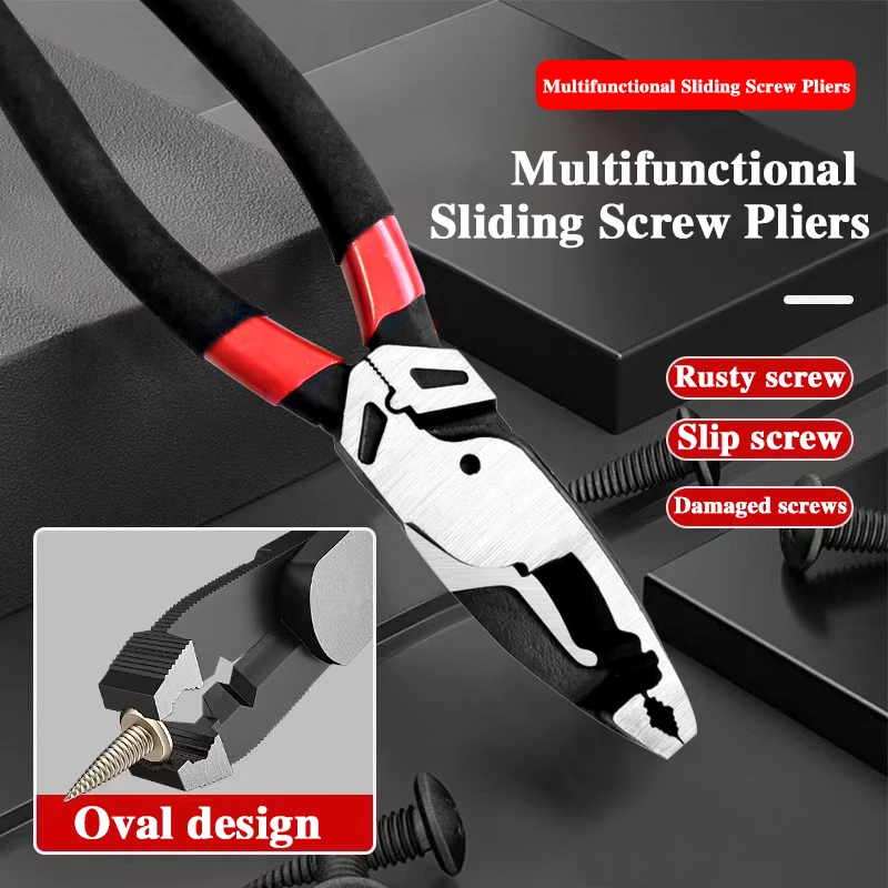 1Pc Multifunctional Sliding Screw Pliers with Removable Sliding Screws, Wire Cutting, Crimping Terminals, Broken Wire, Rust Screw Sliding Wire,