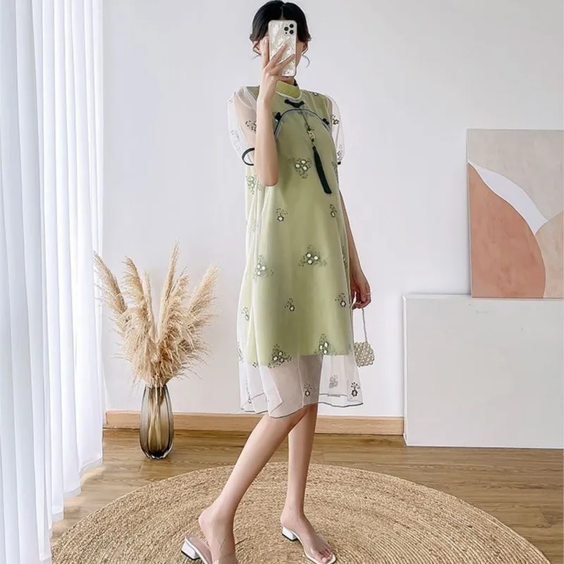 

2025 Pregnant Women's Summer Dress Summer New Chinese Style Embroidered Dress Embroidered Breathable Maternity Dress LF903