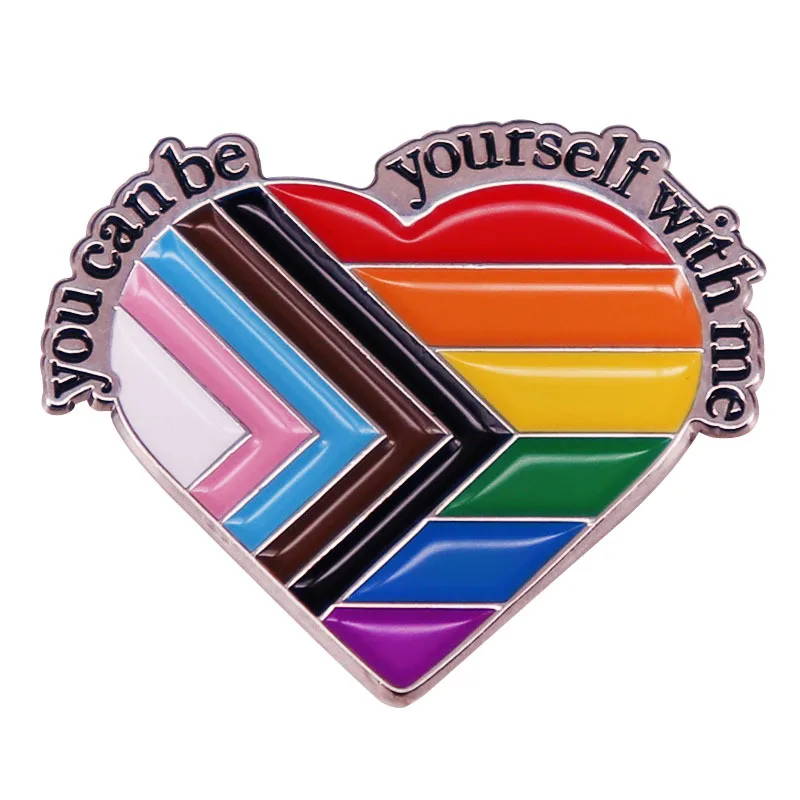 You Can Be Yourself With Me LGBT Pride Flag Enamel Pin Rainbow Gay Brooch Jewelry Pronoun Lapel Pins Gays Accessories