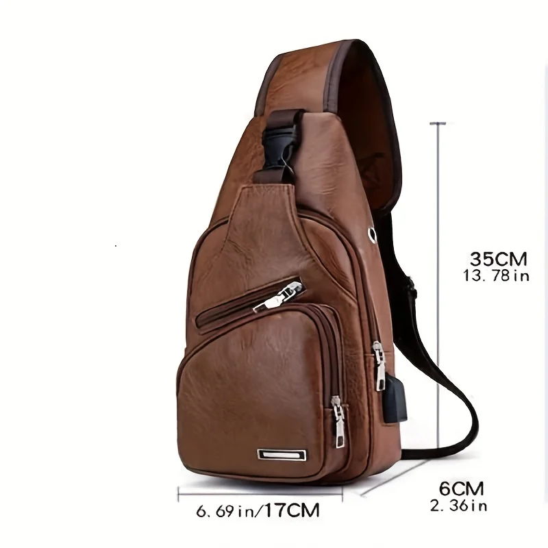 Kunstleder-Umhängetasche für Männer, Mehrtaschen-Crossbody-Rucksack, Lässige Schultertasche für Outdoor-Sport und tägliche Pendelfahrten – Detail 1