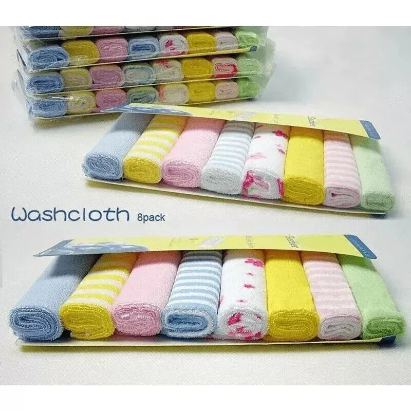 8PCS Baby Washcloths Soft Face Towels Natural Cotton Baby Drool Towel Baby Feeding Burp Cloth Bib Handkerchief Baby Shower Gift