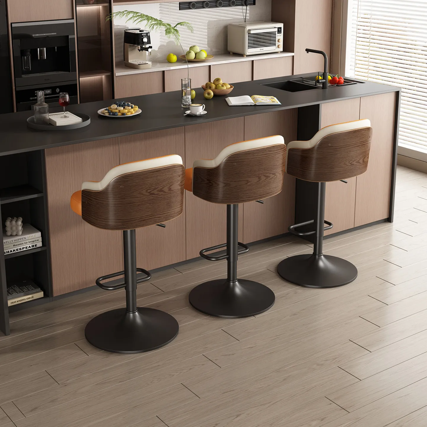 

Барные стулья из массива дерева, легкие и роскошные, для ресторанов, кафе, дома, с высокой спинкой, вращающиеся, высокие табуреты